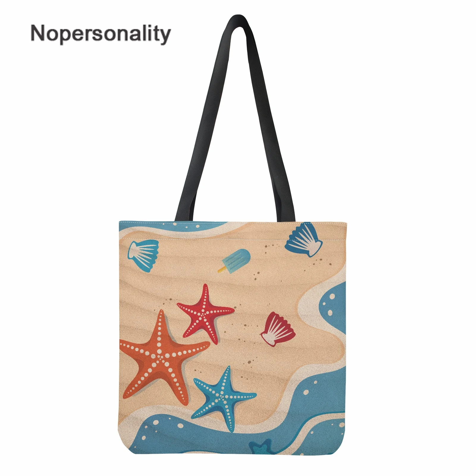 

Nopersonality Студенческая Холщовая Сумка-тоут с принтом морской звезды, повседневная сумка через плечо, мягкая складная сумка для девушек