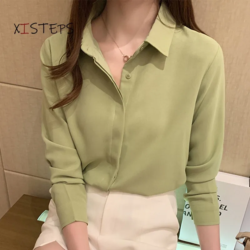 Блузка женская шифоновая базовая с длинным рукавом элегантная рубашка для офиса