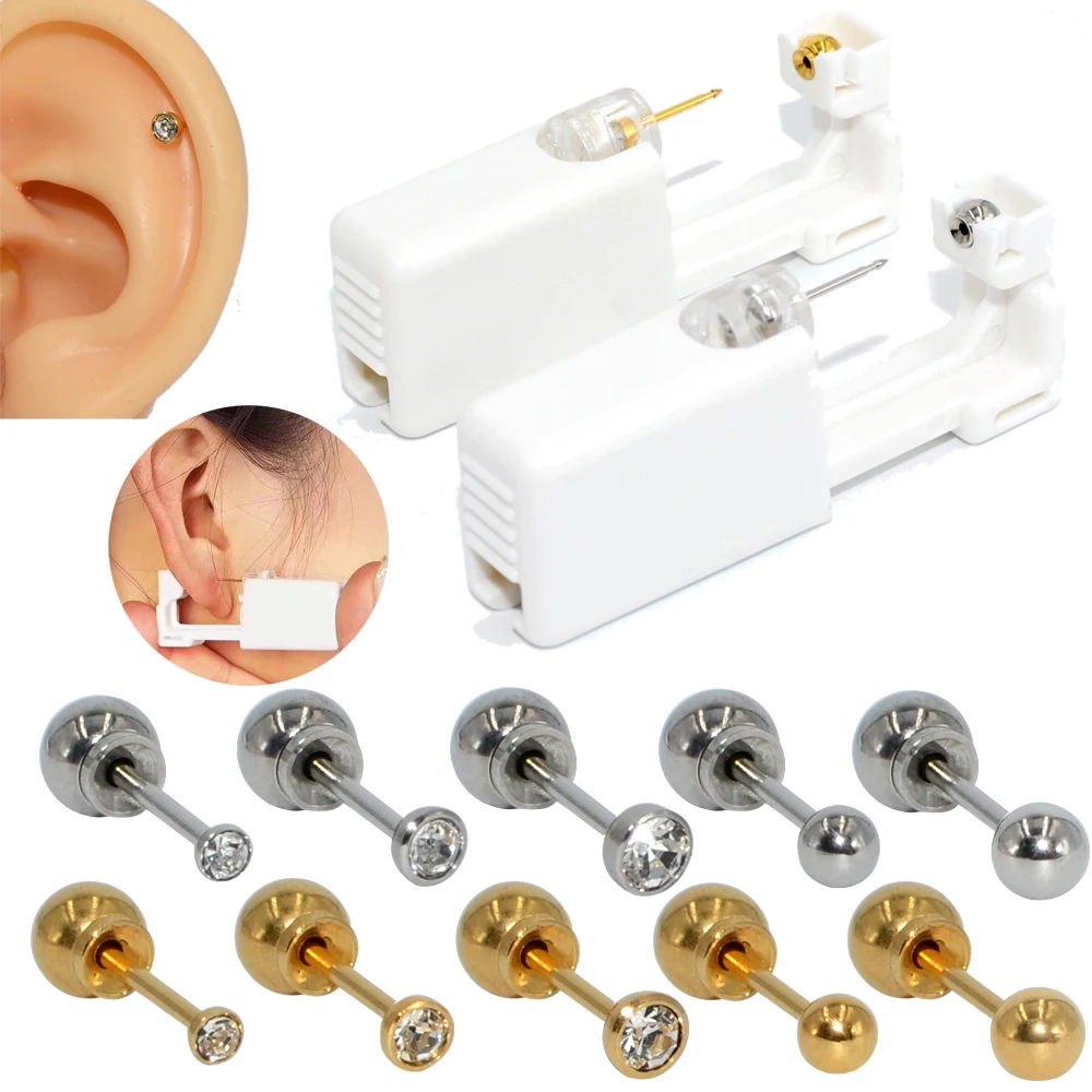 1pc Sterlised Disposable Safety No Pain Ear Piercing Device+Sterile Bezel with Safe Ball Buckle Set Cartilage Tragus Stud | Украшения и