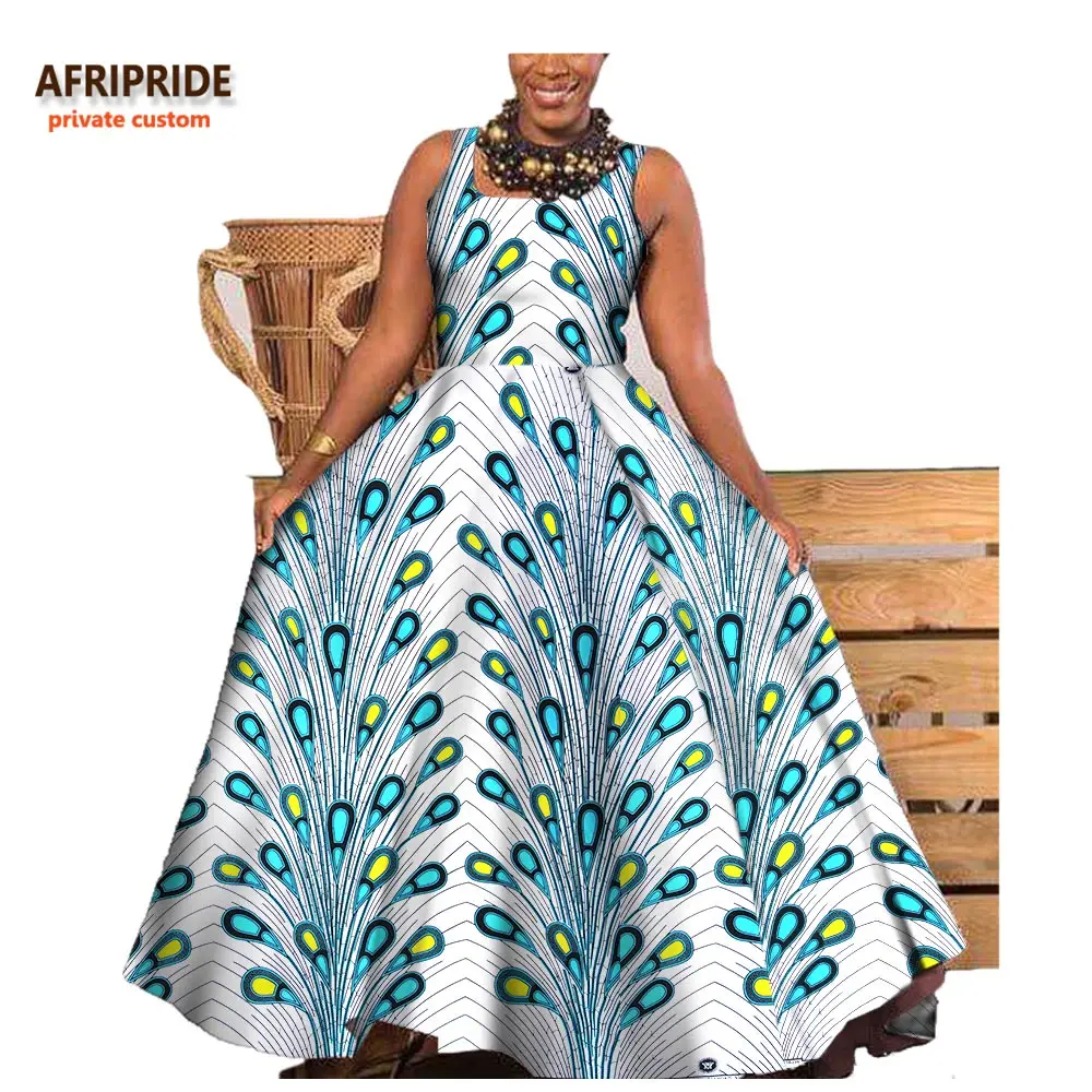 Afripride/модное платье в африканском стиле для женщин, сделанное на заказ, с принтом Анкары, без рукавов, длиной до щиколотки, вечерние, хлопковое платье A722575 - Цвет: 475J
