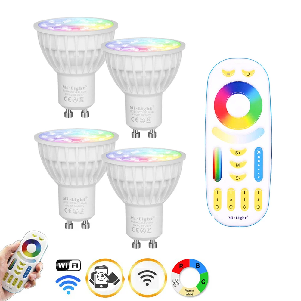 Новая стандартная Светодиодная лампа GU10 4 Вт RGB + CCT лампы для украшения помещений