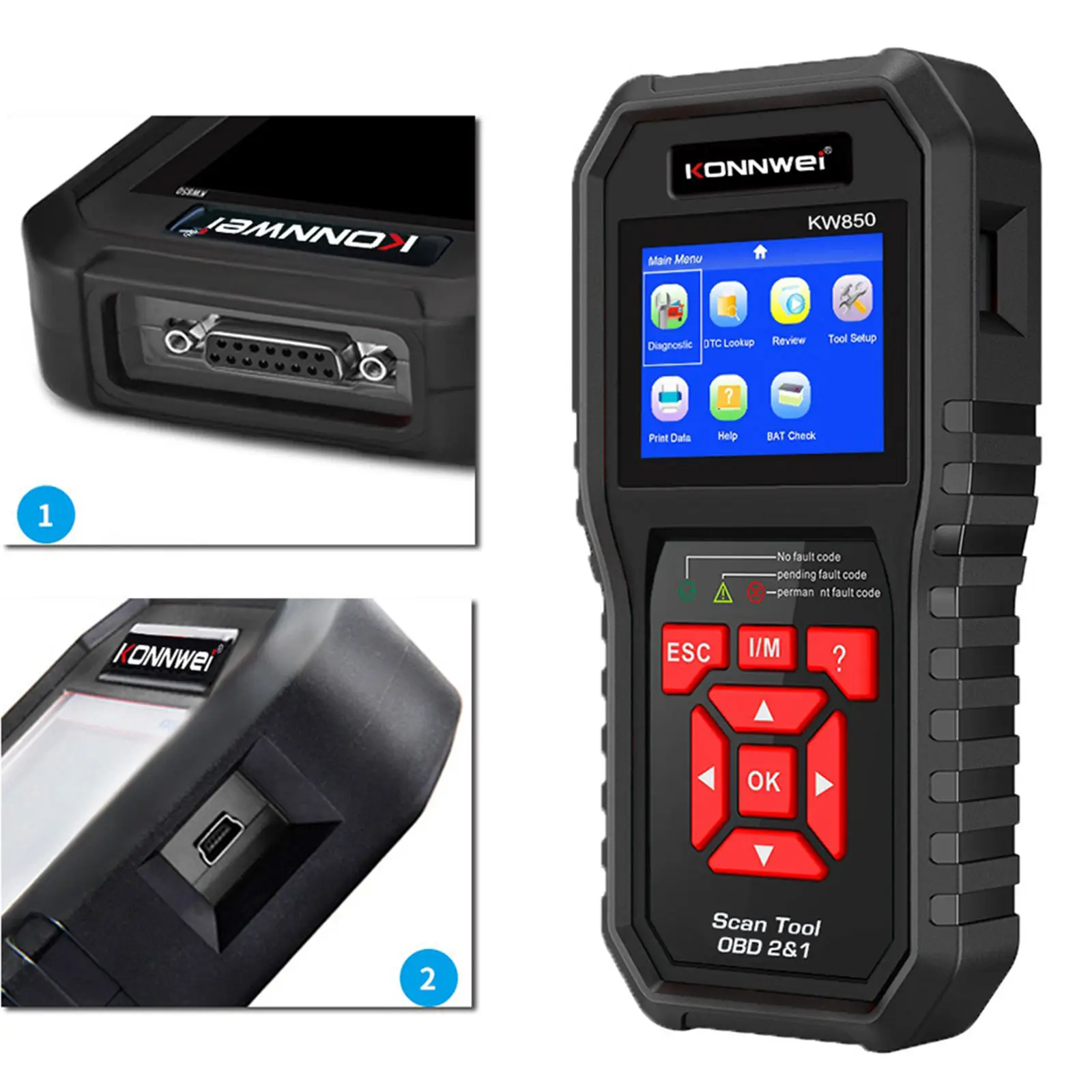 Автомобильный диагностический сканер KW850 OBD II для проверки кода двигателя Unil |