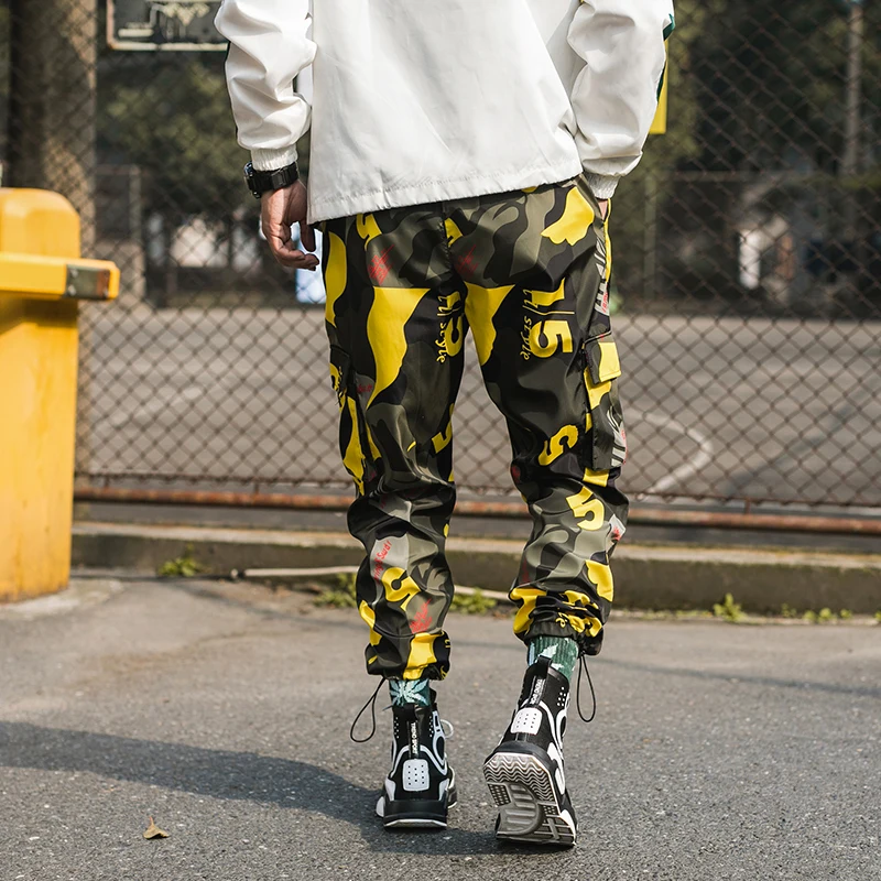 Мужские камуфляжные брюки шаровары с карманами повседневные для бега в стиле хип