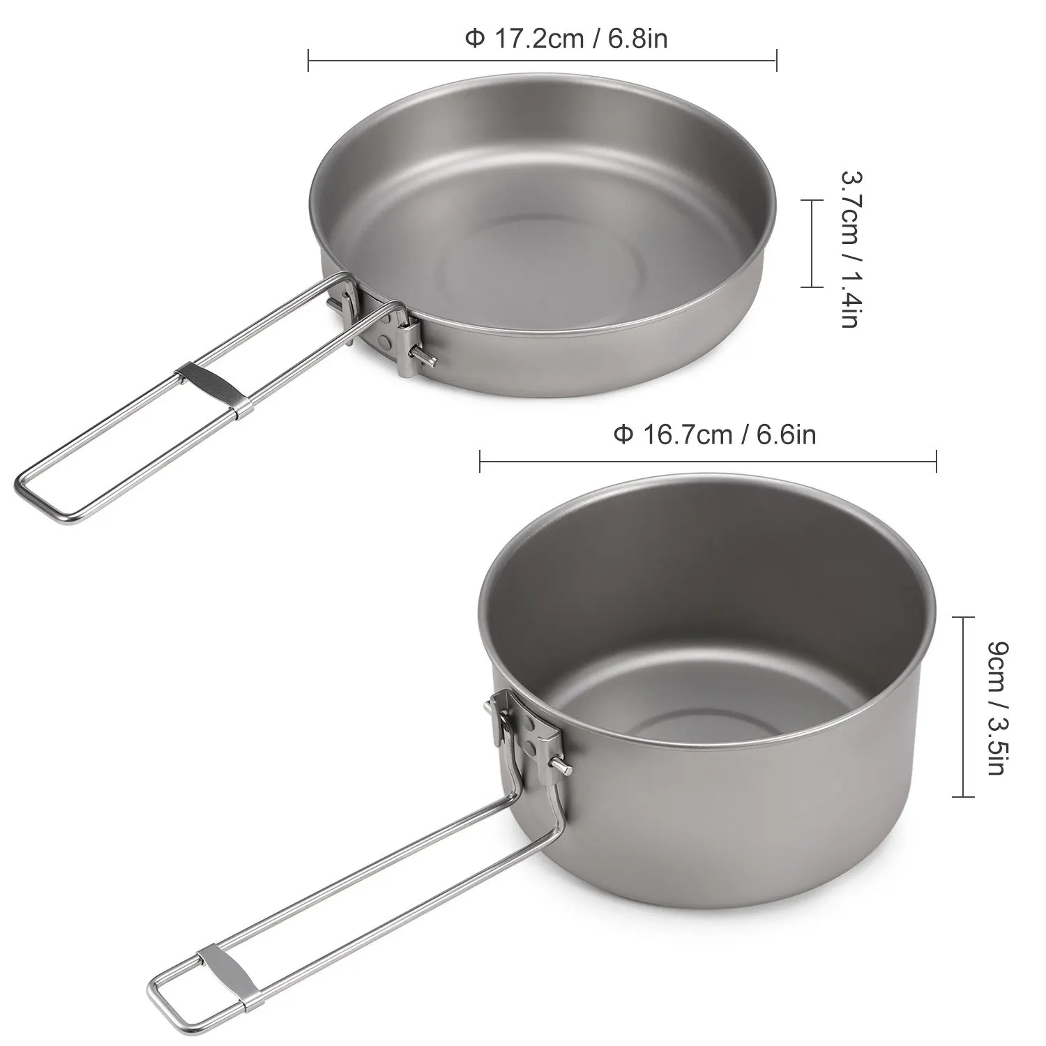 

Camping Cookware Set Titanium Pot and Fry Pan Set with Lid and Foldable Handles for Outdoor Camping Hiking Backpacking Picnic