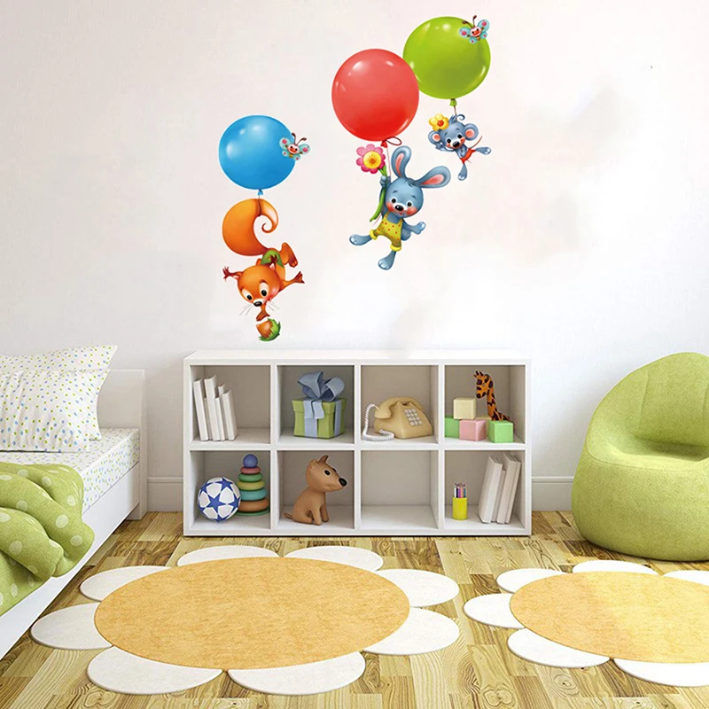 Мультяшные Животные наклейки на стену белка Кролик Воздушный Шар художественные