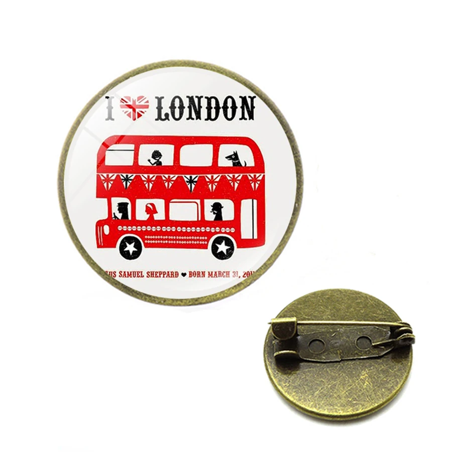 Винтажные броши в виде автобуса Красного Лондона Ретро стиль узор стеклянный