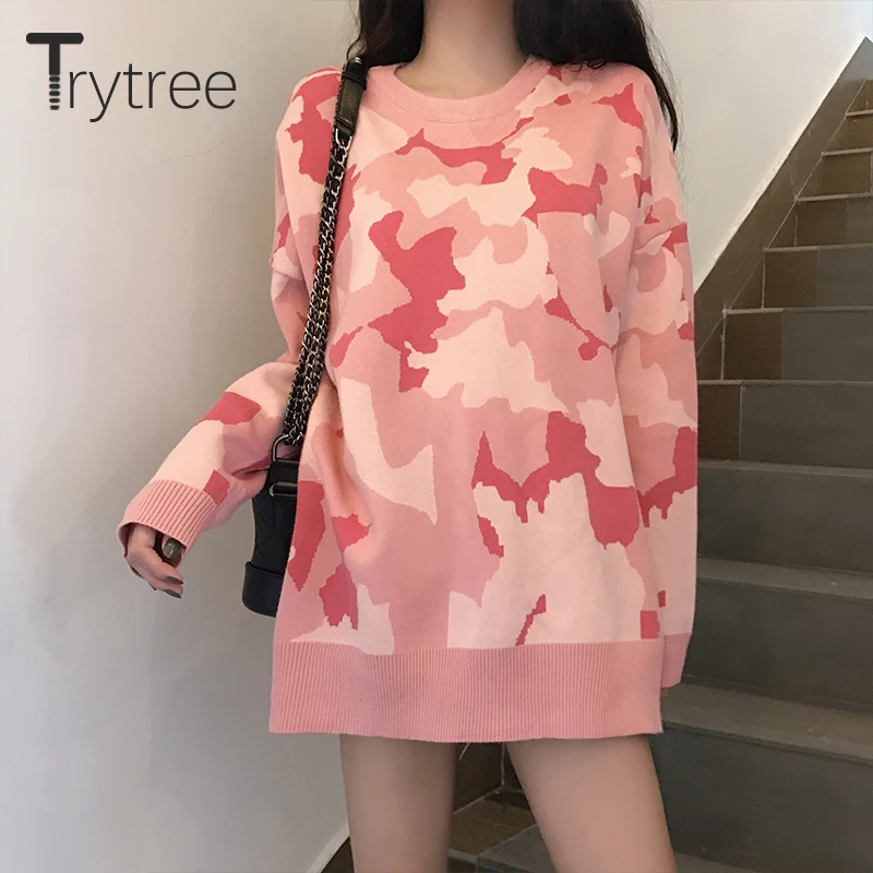 Женский Повседневный свитер Trytree модный элегантный свободный розовый