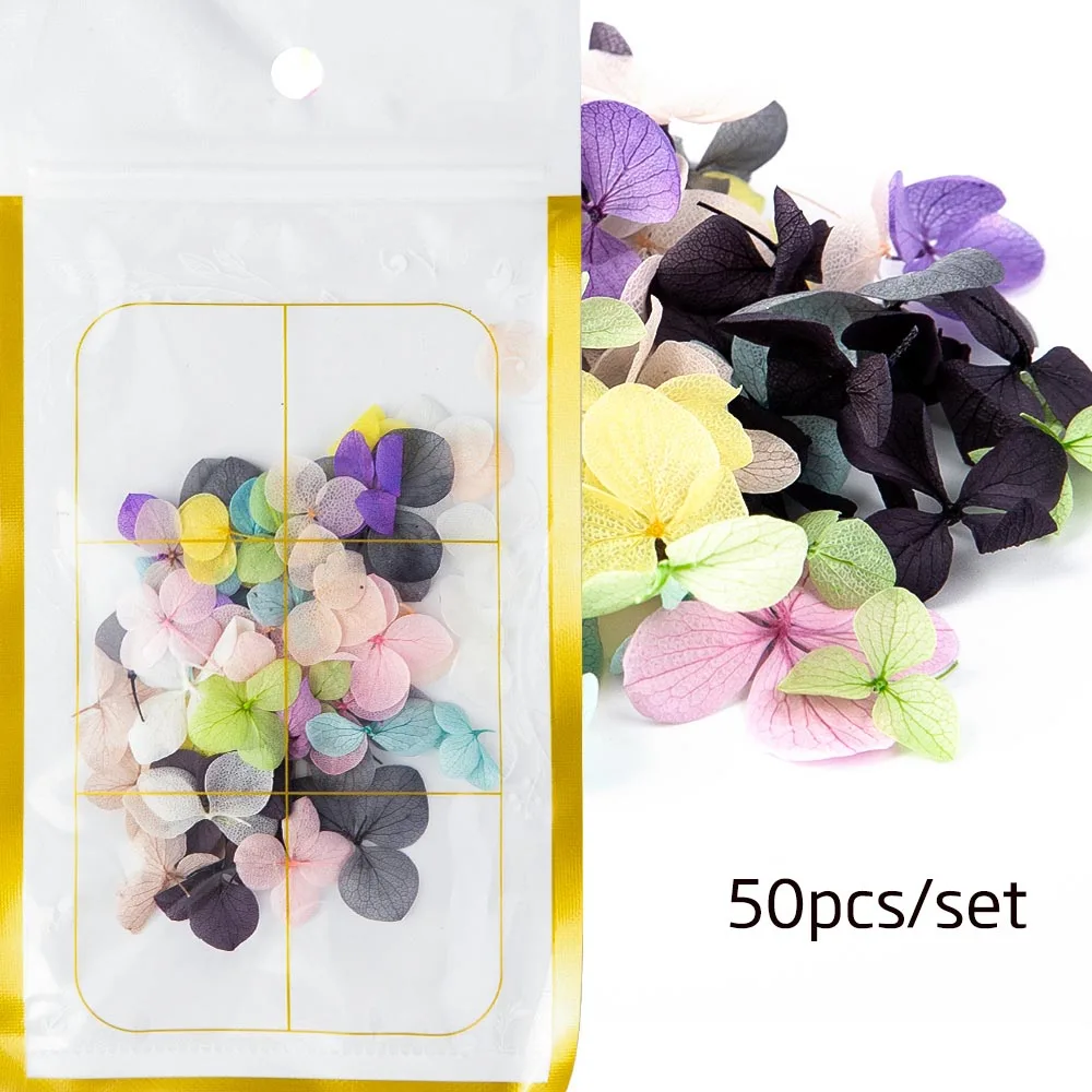 50pcs 100 шт очаровательные сушеные цветы лист украшения для ногтей натуральные Цветочные наклейки в виде листочков горный хрусталь аксессуары для ногтей УФ гель лак маникюр - Цвет: 50pcs
