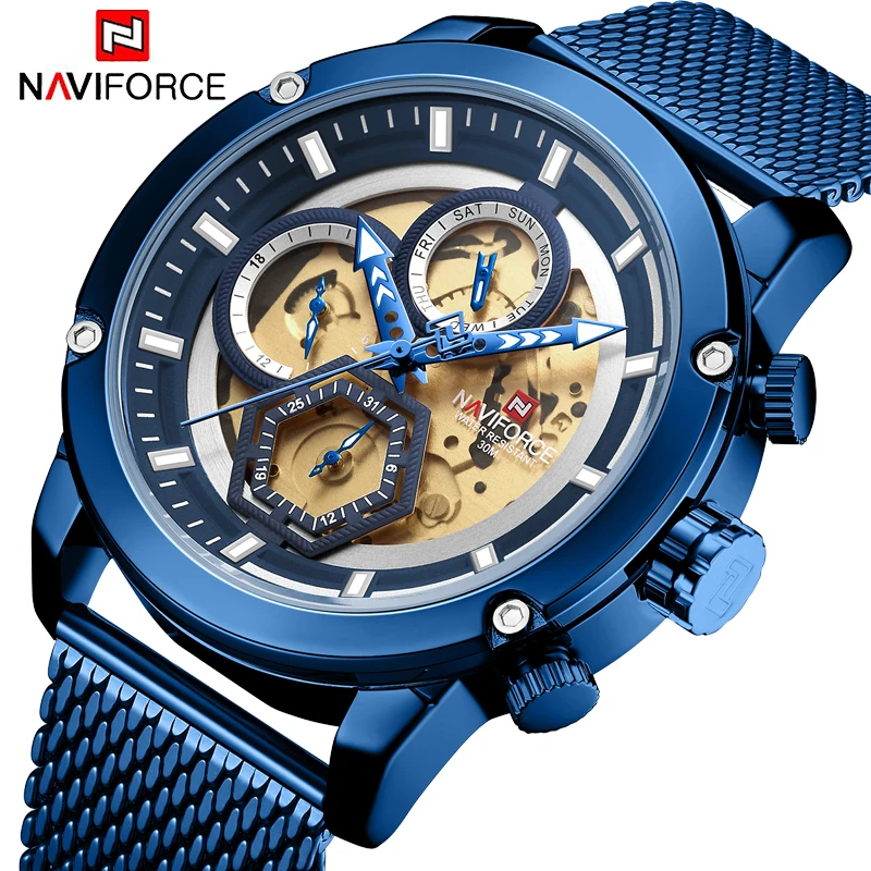 NAVIFORCE Лидирующий бренд Мужские часы Роскошные бизнес хронограф кварцевые
