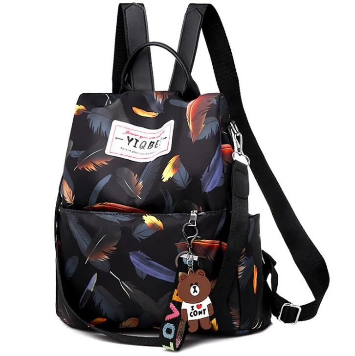 Black feather Mochilas mujer новая ткань Оксфорд водонепроницаемый студент сумка Повседневная Рюкзак женские уличные сумка mochila feminina CL05 - Цвет: Black feather