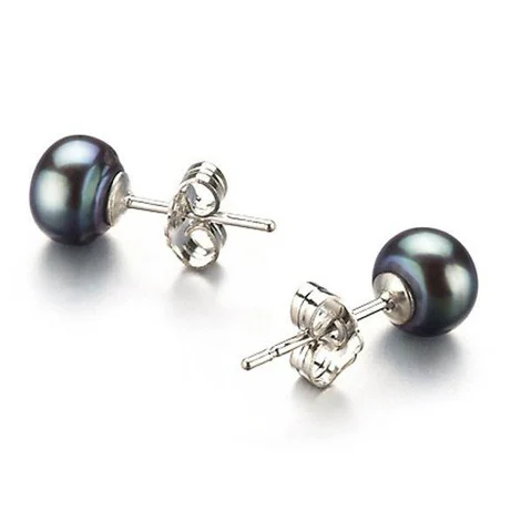 Серьги-гвоздики женские из серебра 925 пробы 7 мм с натуральным пресноводным