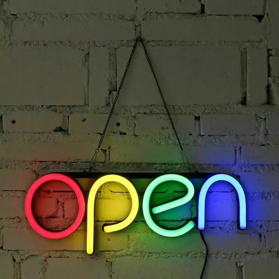 

LED Neon Light Open Sign Flashing USB Shop Working Hours Change Colors Advertising Bright lamp in Shop Door Handmake