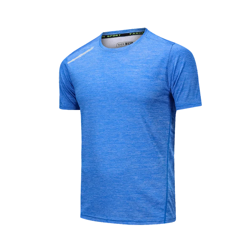 Мужская футболка для бега с коротким рукавом синяя спортивная круглым