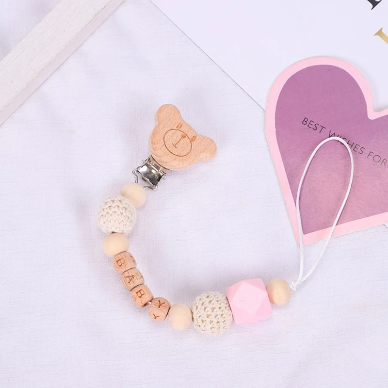 

3 Pcs/Set Baby Pram Pendant Rattle Pacifier Chain Clip Bracelet Wooden Teether