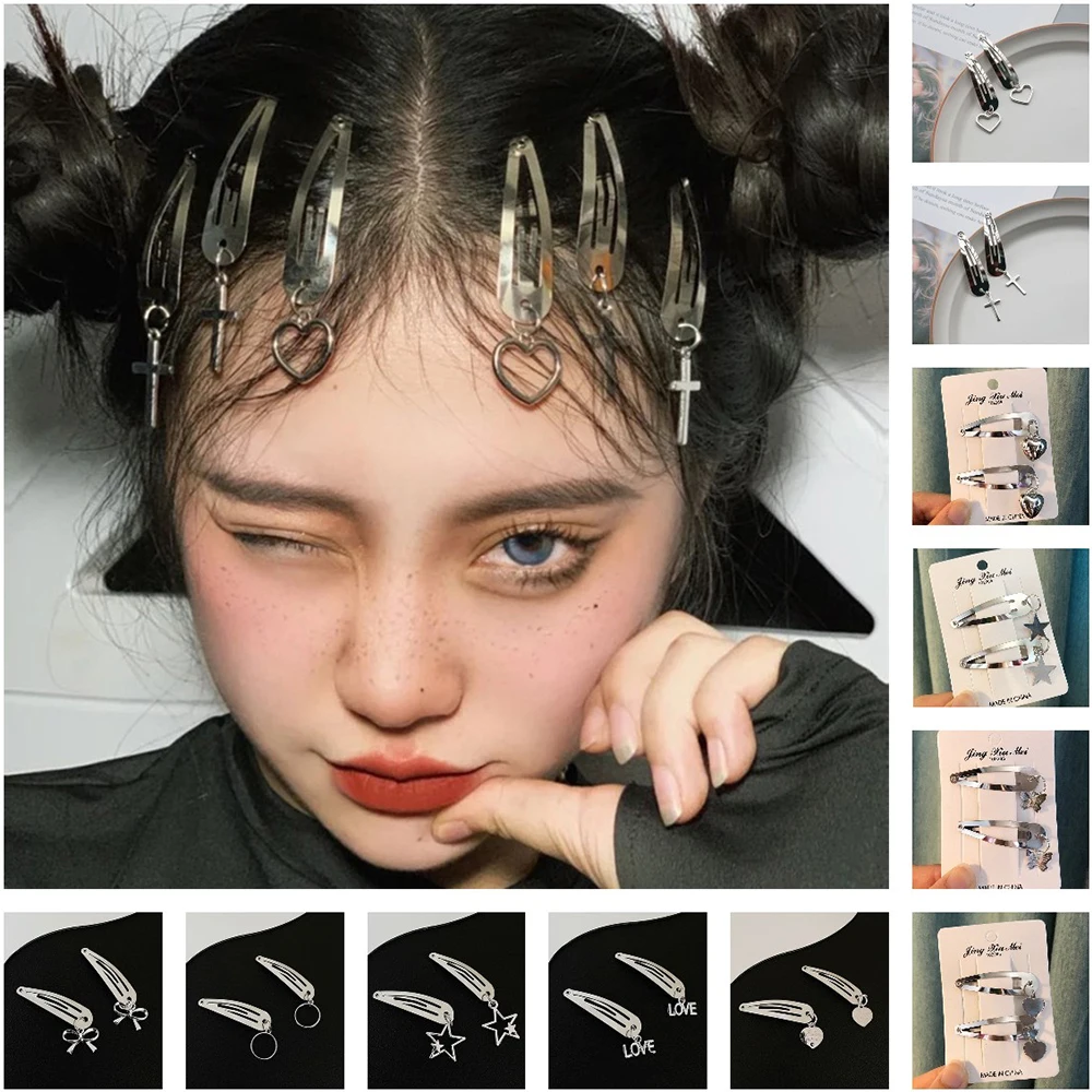 2PCS BB Hairpins Hair Clips With Pendant For Women Girl Hair Barrettes Droplets Pins Metal Hairgrip Snap Clips Hair Accessories