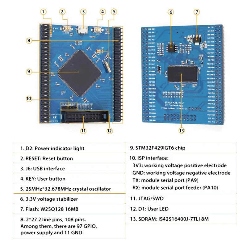 Макетная плата STM32F429IGT6 системная STM32F4 для обучения Базовая STM32F429