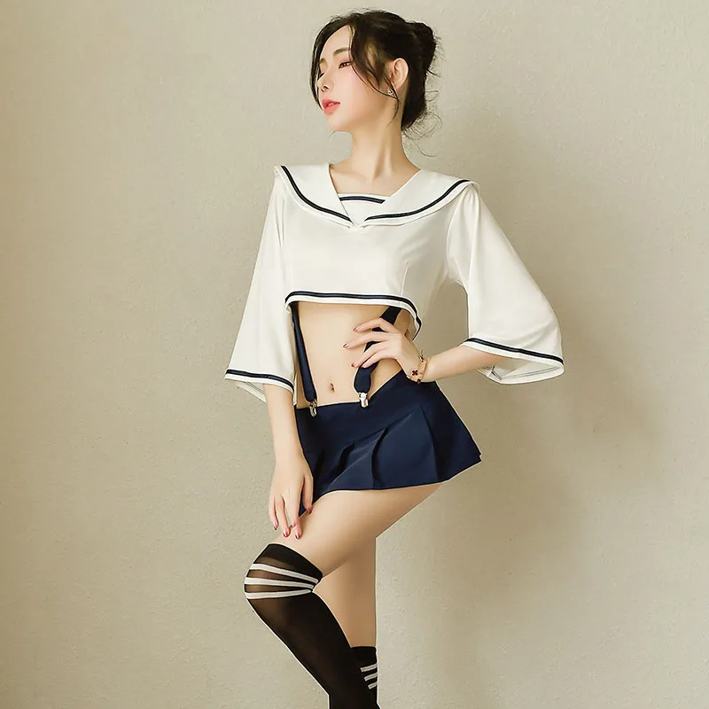 Милая кавайная Студенческая форма сексуальный костюм короткий топ сексуальная