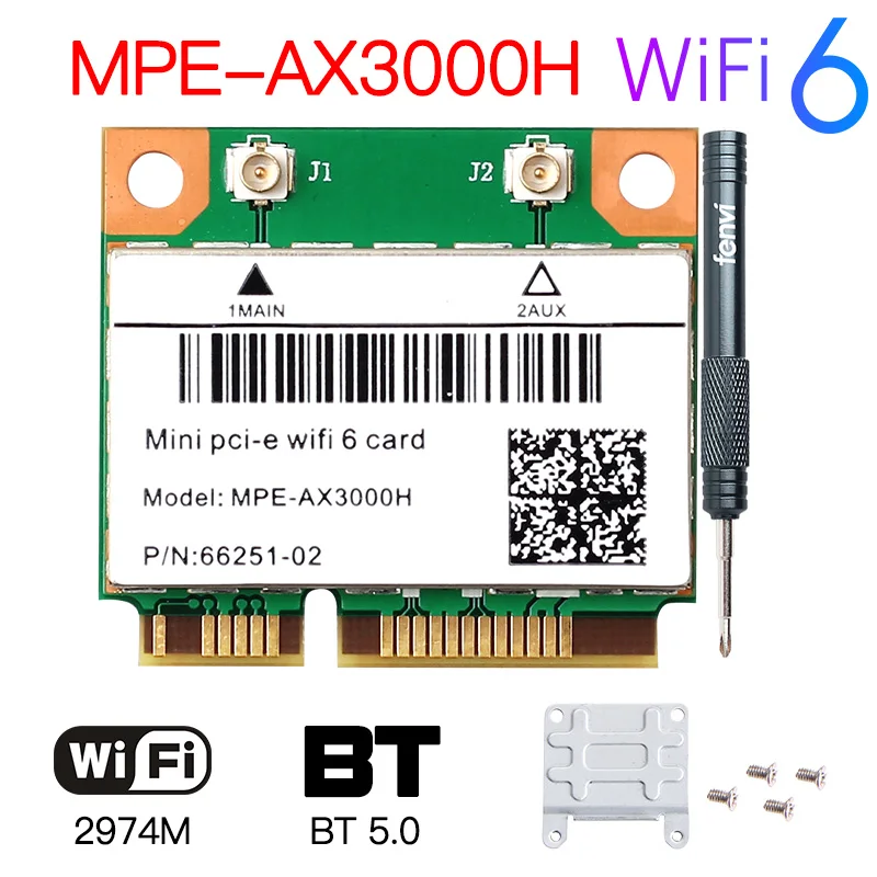 

Mini PCI-E WiFi6 MPE-AX3000H Adapter Wireless 2974Mbps For Bluetooth 5.0 Wifi Card 802.11ax 160Mhz 2.4G/5G Wlan Ethernet Dongle