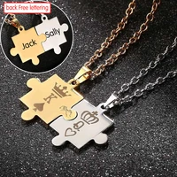 puzzle piece necklace poker k and q pendants necklaces couples jewelry stainless steel link chain necklace king and queen crown
