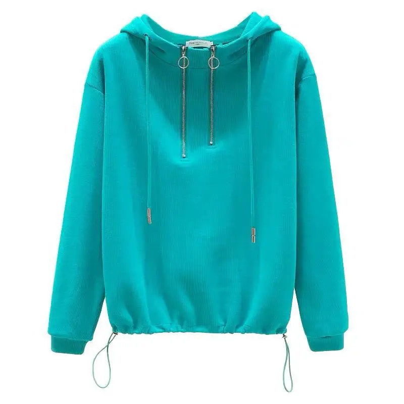

Hoodies Women Spring Autumn 2021 Solid Color Half Zipper Drawstring Long Sleeve Loose Top Ins Casual Sweatshirt