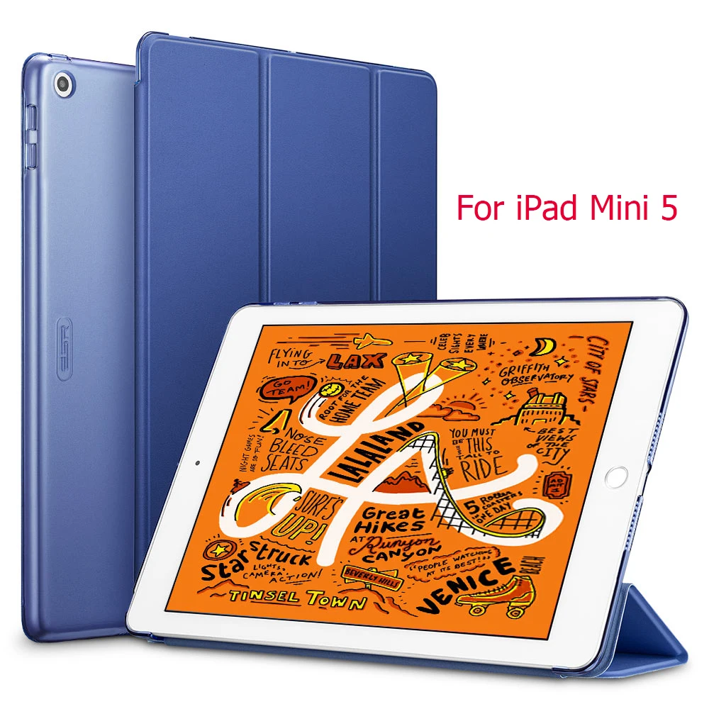 Blue for Mini 5 ESR из искусственной кожи чехол для iPad Mini 5 4 3 2 1 Фолио мягкая задняя трехслойная Подставка Авто спящий Пробуждение смарт-чехол для iPad Mini 5 - Цвет: Blue for Mini 5