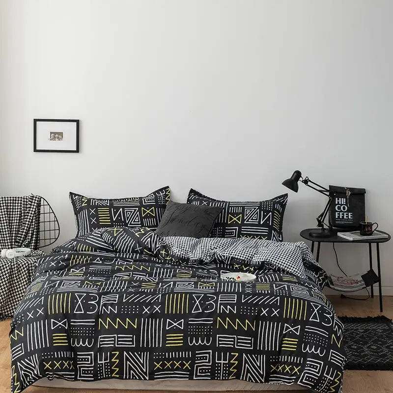 

Black digital geometric pattern Duvet Cover 200x200 Pillowcase 3Pcs,Black and white grid Bedding Set,200x230/175x200 Quilt Cover