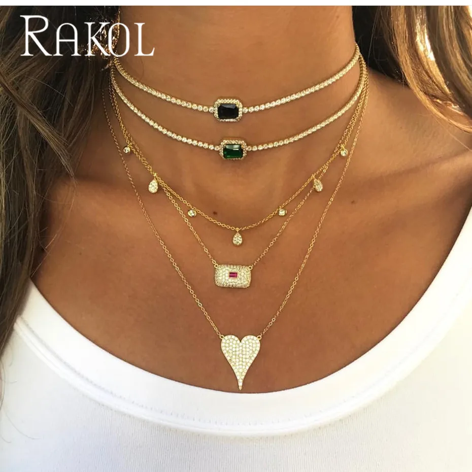 Ожерелье женское прямоугольное с фианитом RN22140 | Украшения и аксессуары