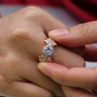 popular two tone round rhinestone zircon crystal ladies ring for women female wedding engagement jewelry size 6 10