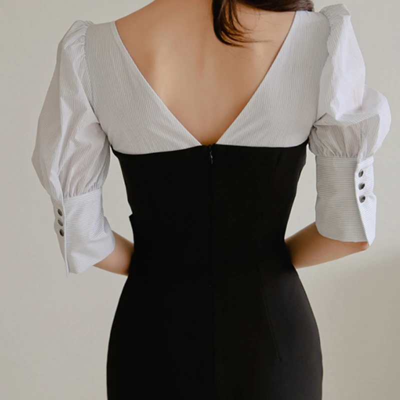 Женское осеннее лоскутное платье для работы vestidos деловые вечерние облегающие