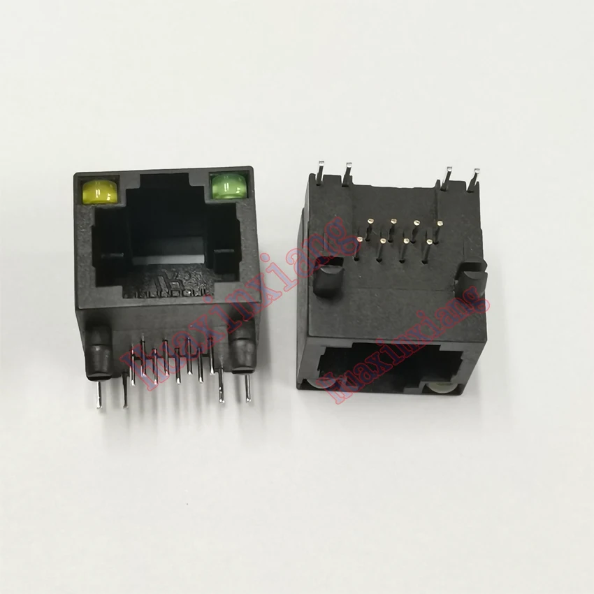 

100PCS/Lot Plastic Black RJ45 8P8C Jack Connector With LED PCB Mount Network Internet Modular