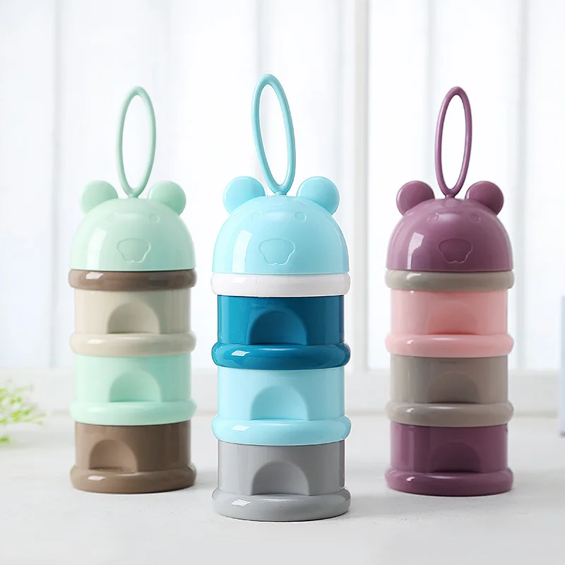 

3 layers Bear Style Portable Baby Food Storage Box Essential Cereal Cartoon Infant Milk Powder Box Toddle Snacks Candy Container