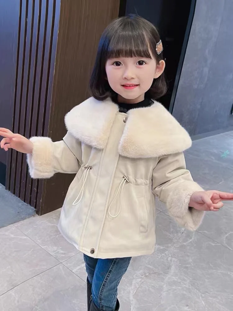 

Осенне-зимняя меховая плюшевая пуховая куртка для мальчиков и девочек, теплые Утепленные Пальто с хлопковой подкладкой, верхняя одежда, джи...