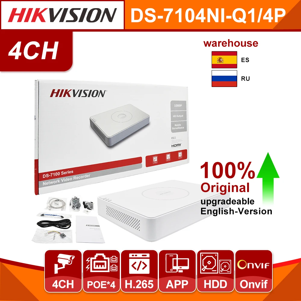 Hikvision оригинальный Сетевой видеорегистратор DS-7104NI-Q1/4P 4CH POE NVR 6MP View 4MP запись H.265 + SATA