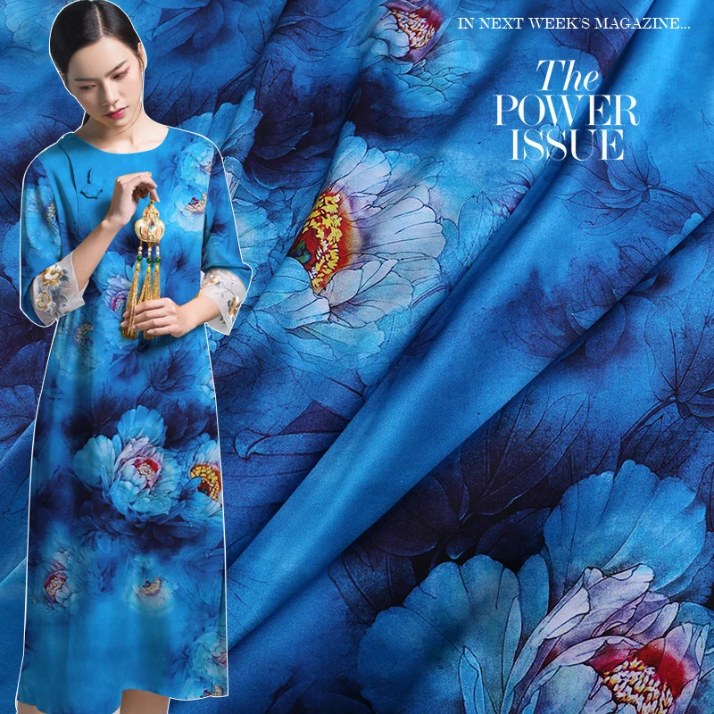 

Silk garment fabric digital printing stretch satin ladies cheongsam dress sewing handicraft fabric by the meter