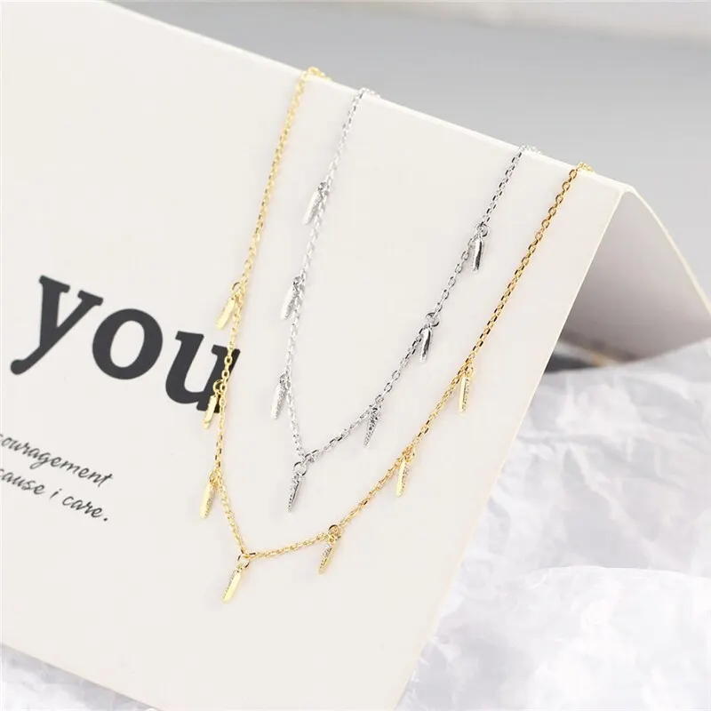 

A00840 Genuine 925 Sterling Silver Spike Tassel Clavicle Chain Charm Necklace for Fashion Women Party Wedding Jewelry Gift