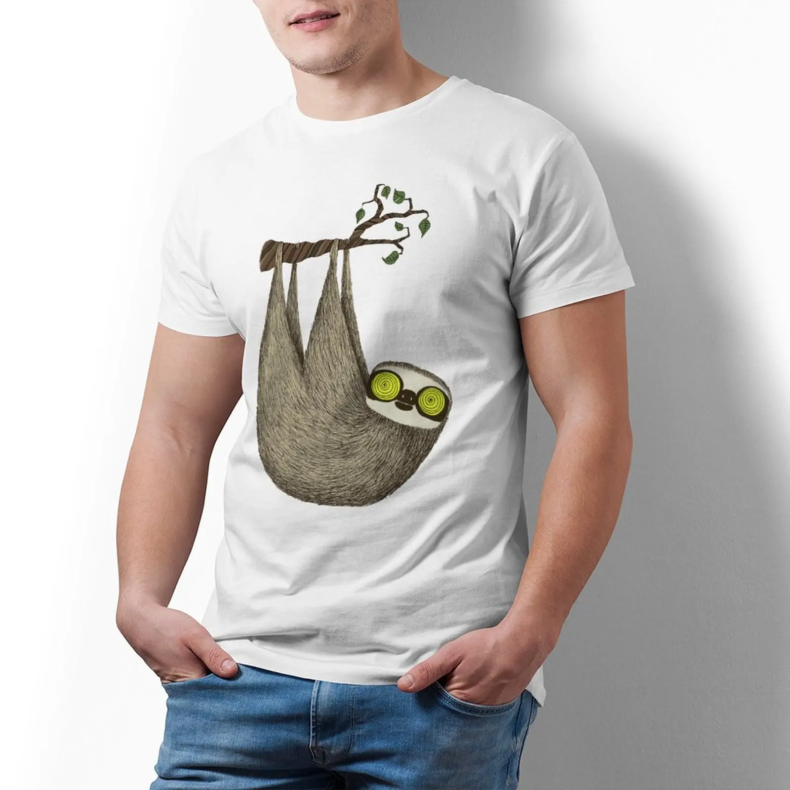 

Ленивец, модная базовая футболка из 100 хлопка, футболка с коротким рукавом и принтом, большая Мужская футболка