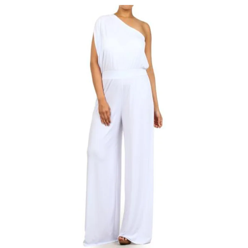 

FNOCE 2021 new spring women's jumpsuits fashion trends sexy nightclub solid one-shoulder loose stretch slim full jumpsuits