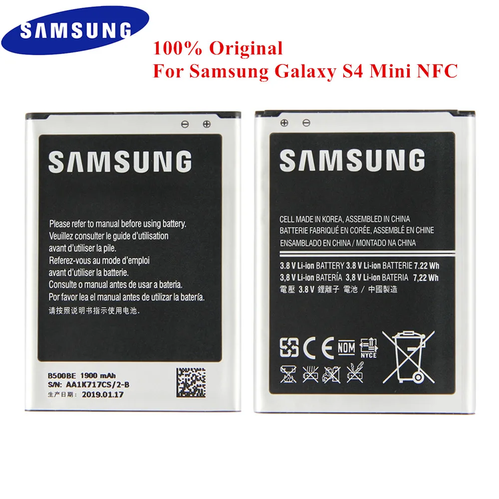Оригинальный аккумулятор B500BE B500BU для Samsung Galaxy S4 Mini GT I9190 I9192 I919 I9195 I9198 1900 мАч с NFC 3/4