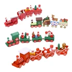 Деревянный маленький поезд, рождественские украшения для дома, сделай сам, деревянное ремесло, окрашенный поезд, Санта, детские игрушки, новогодние подарки для детей, украшения