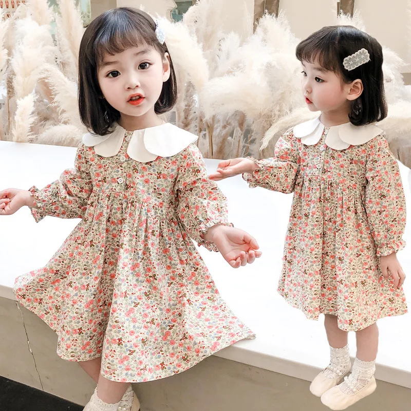 Sweet Floral Spring Summer Girls Dress Kids Teenagers Children Clothes Outwear Special Occasion Long Sleeve High Quality