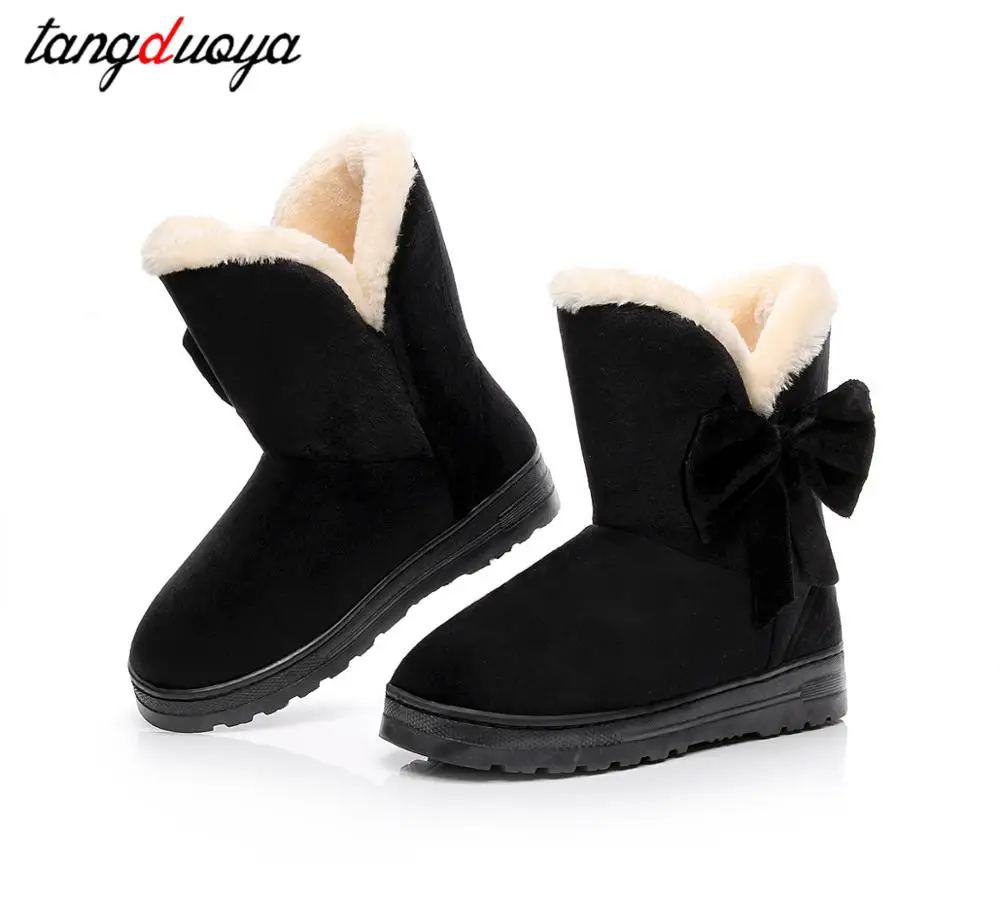 bowtie ladies boots plush fur winter warm bow faux suede non-slip snow women shoes Drop Shipping | Обувь
