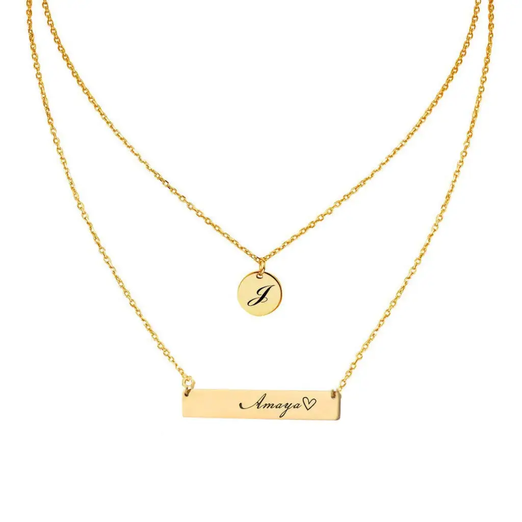 Пользовательское имя 2 цепи многослойное начальное ожерелье кулон для женщин