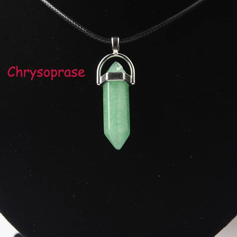 Green dongling LanLi, шестиугольная колонна, ожерелье с натуральным кристаллом, подвеска с камнем, кожаные цепи, ожерелье для женщин, модное ювелирное изделие - Окраска металла: Green dongling