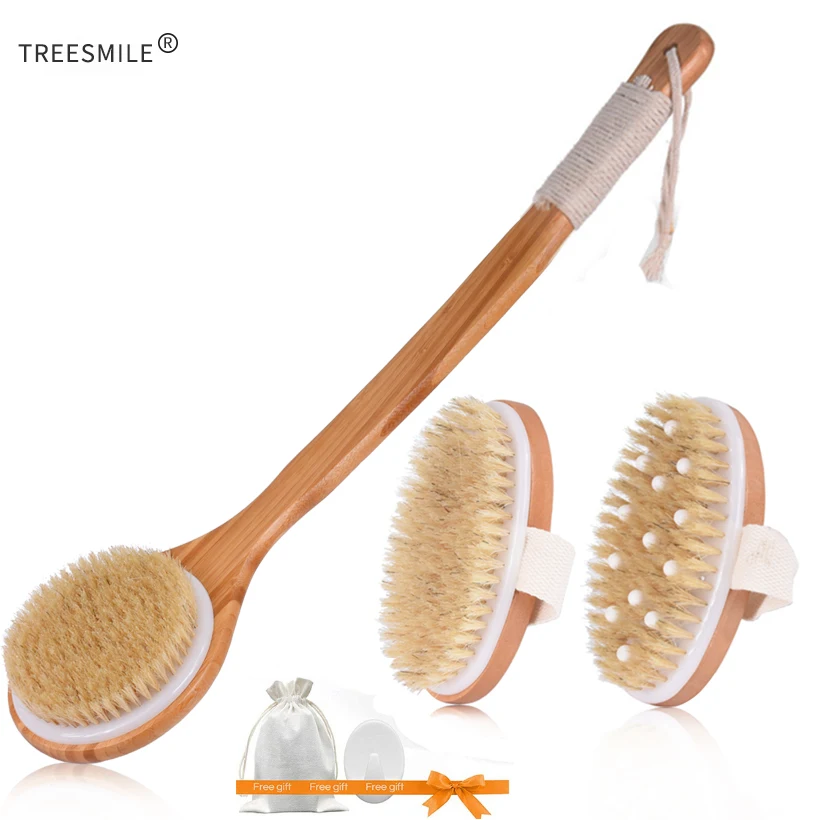 

TREESMILE натуральный щетка для ванны из натуральной щетины Отшелушивающий деревянный массаж тела душ щетка спа-обувь для мужчин и женщин по ух...
