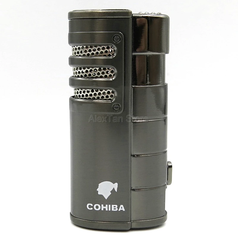 COHIBA Классическая Металлическая ветрозащитная желтая карманная портативная сигаретная зажигалка 3 фонарь Jet Flame W/Подарочная коробка
