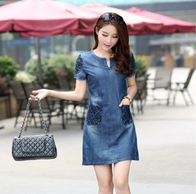 Повседневное джинсовое мини платье элегантное с карманом Дамское Платье размера