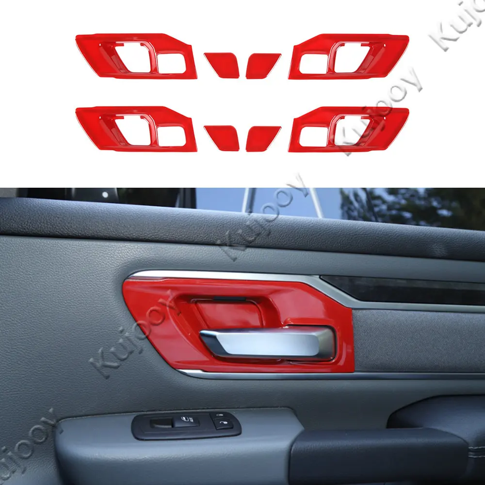 

8pcs Inner Door Grab Handle Bowl Decoration Cover Trim for Dodge RAM 2018+ Car Styling Accessories Chrome Red Carbon Fiber Grain