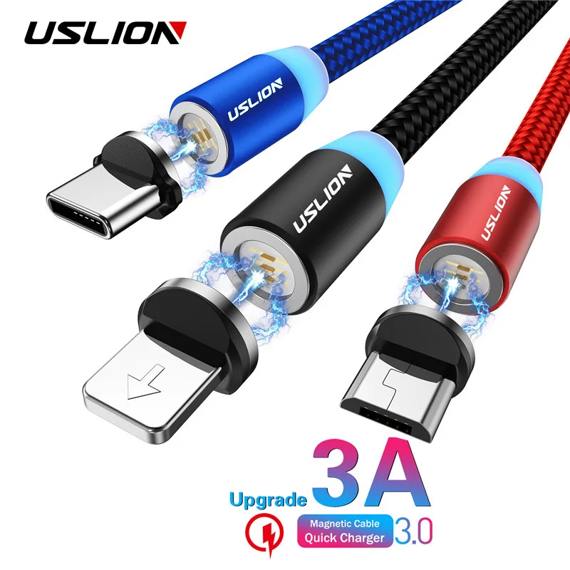 USLION 3A Быстрая зарядка Магнитный USB кабель зарядное устройство для iPhone 11 Micro Type C