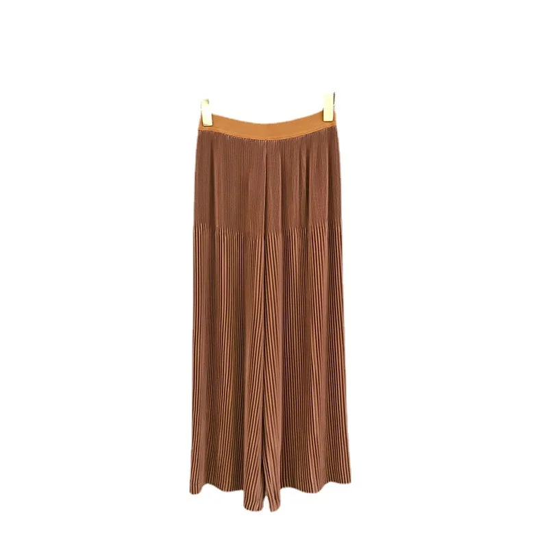 

TVVOVVIN Summer Loose Pleated Wide Leg Pants Female Solid Color Casual High Waist Elasticity Ankle-length Pants 4SU0