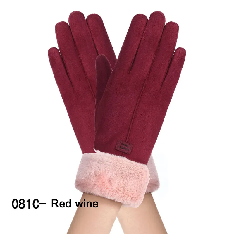 New Winter Female Lace Warm Cashmere Three Ribs Cute Mittens Double Thick Plush Wrist Women Touch Screen Driving Gloves